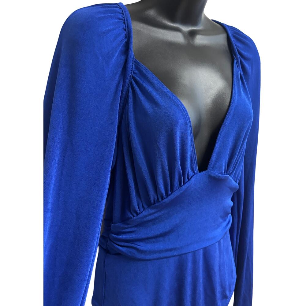 Free People Intimately Bodysuit Large Blue Long Sleeve Deep V Stretch NWT New - Picture 3 of 9